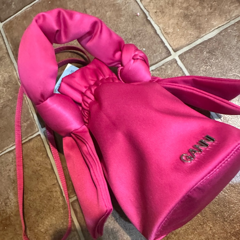 Ganni Pink Satin Drawstring Bag